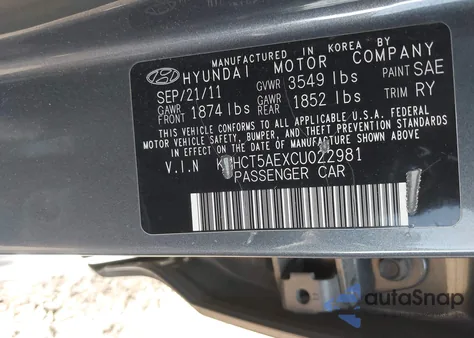 2012 Hyundai Accent Gs from USA, damaged, VIN KMHCT5AEXCU022981
